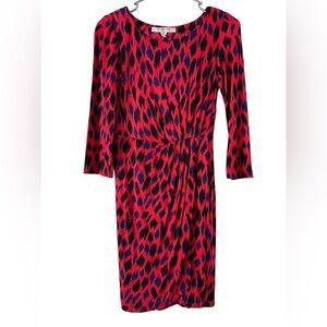 L.K. Bennett Women's Sarah Red Abstract Print 3/4 Sleeve Pencil Dress Size 2